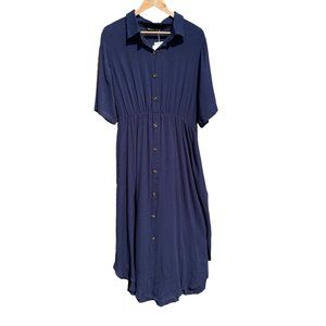 Bloomchic Button Front Maxi Dress Womens XL 14-16 Navy Blue Lightweight Casual